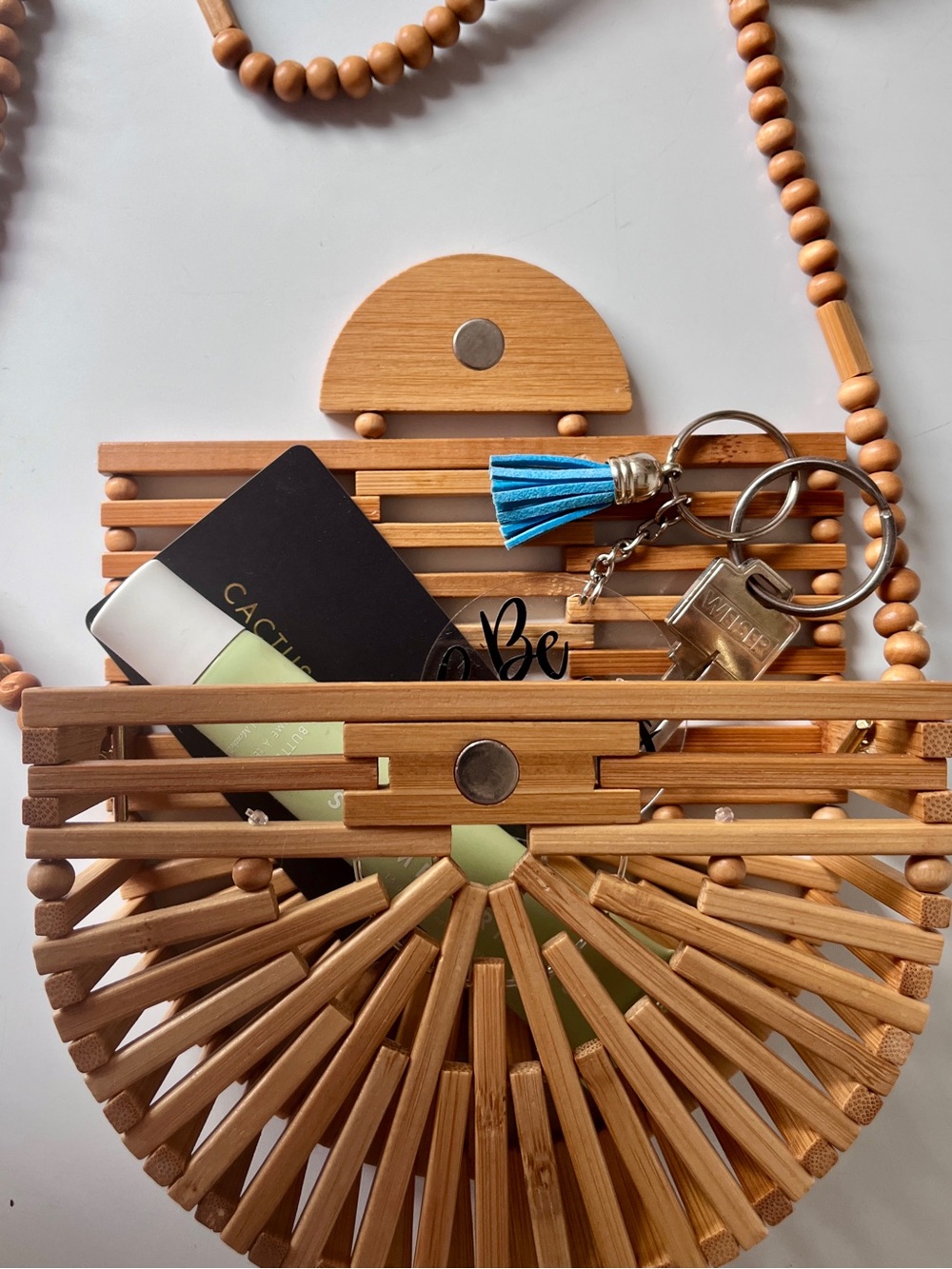 Bamboo Ark Style Crossbody Mini Purse with Wood Bead Strap - Picture 2 of 7